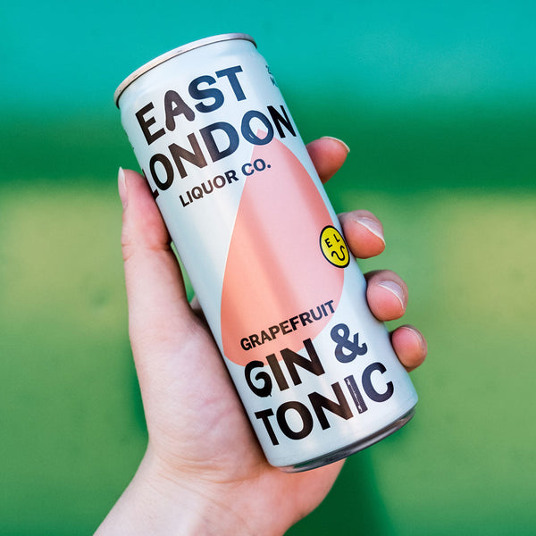 East London Liquor Gin and Tonic Can in Hand